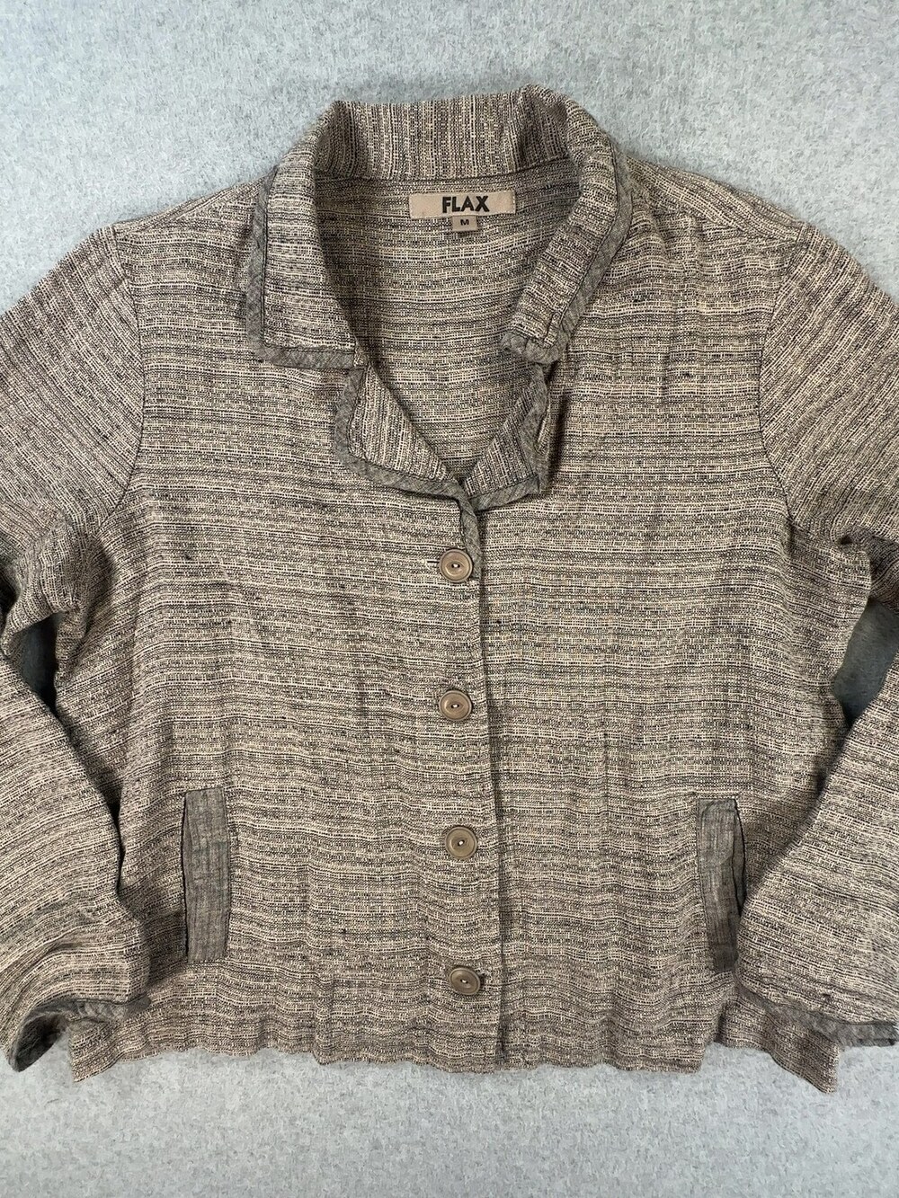 Flax Sweater Jacket 100% Linen Button-Front Women's Size Medium